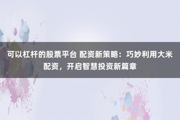 可以杠杆的股票平台 配资新策略：巧妙利用大米配资，开启智慧投资新篇章