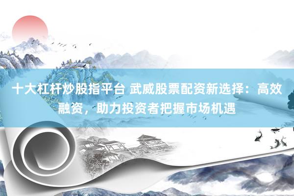 十大杠杆炒股指平台 武威股票配资新选择：高效融资，助力投资者把握市场机遇