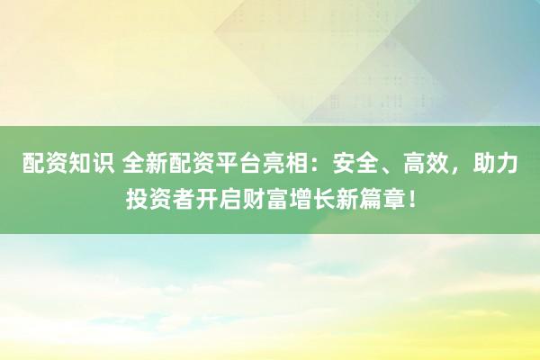 配资知识 全新配资平台亮相：安全、高效，助力投资者开启财富增长新篇章！