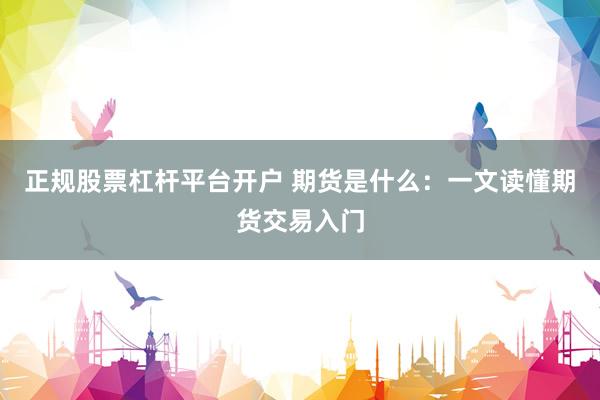 正规股票杠杆平台开户 期货是什么：一文读懂期货交易入门
