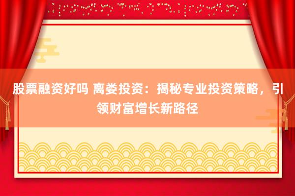 股票融资好吗 离娄投资：揭秘专业投资策略，引领财富增长新路径