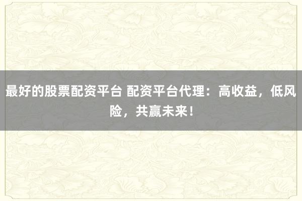 最好的股票配资平台 配资平台代理：高收益，低风险，共赢未来！