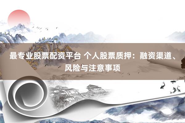 最专业股票配资平台 个人股票质押：融资渠道、风险与注意事项