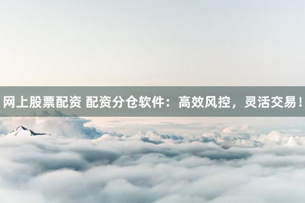 网上股票配资 配资分仓软件：高效风控，灵活交易！